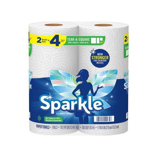 Sparkle Tear-A-Square Paper Towels, 2 Double Rolls