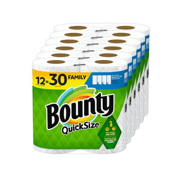 Bounty Quick-Size Paper Towels, White, 12 Family Rolls