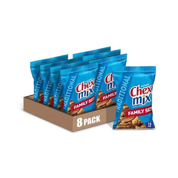 Chex Mix Snack Mix, Traditional, Savory Snack Bag, Family Size, 15 oz (Pack of 8)