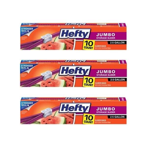 Hefty Slider Bag, Jumbo, 2.5 Gallon,10 Count (Pack - 3)