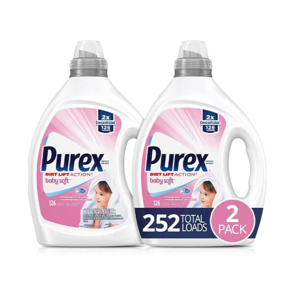 Purex Liquid Baby Laundry Detergent, Baby Soft Scent, 2X Concentrated, 2 Pack, 252 Total Loads