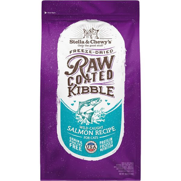 Stella & Chewy's Raw Coated Premium Kibble Cat Food – Grain Free, Protein Rich Meals – Wild Caught Salmon Recipe – 10 lb. Bag