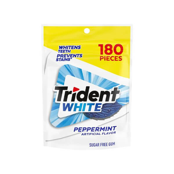 Trident White Sugar Free Gum, Peppermint, 180 Count (Packaging May Vary)