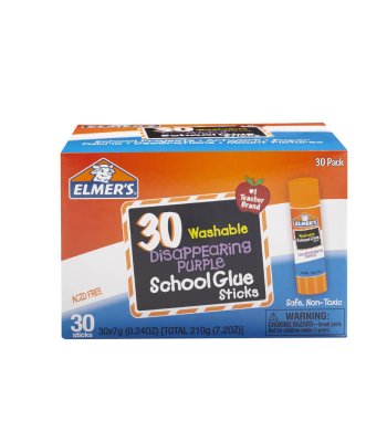 ELMER'S Disappearing Purple School Glue Sticks, Washable, 7 Grams, 30 Count