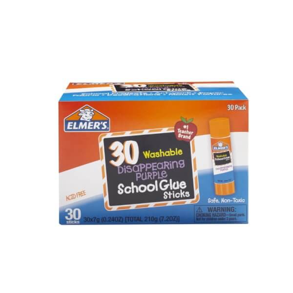 ELMER'S Disappearing Purple School Glue Sticks, Washable, 7 Grams, 30 Count