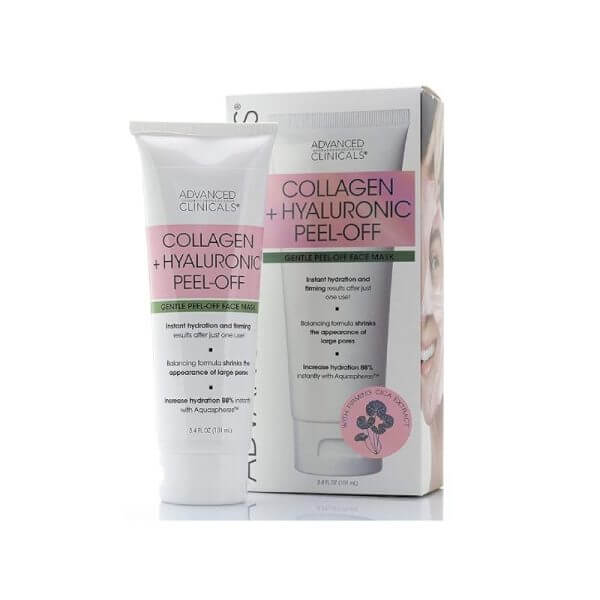 Advanced Clinicals Collagen + Hyaluronic Acid Anti-Aging Peel-Off Face Mask Hydrating, Tightening, & Firming Vegan Peel Off Face Masks Smooth Wrinkles & Pores, & Even Skin Tone (3.4 Fl Oz)